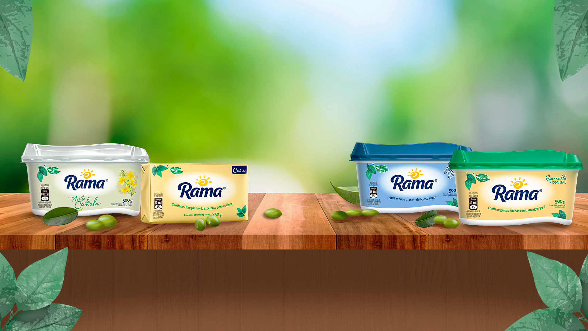 Bodegón de productos de margarina Rama